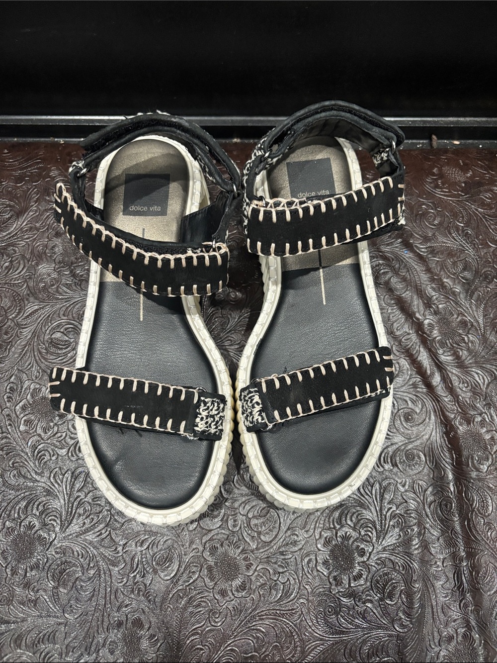 Dolce Vita Black Sandals with Contrast Stitching